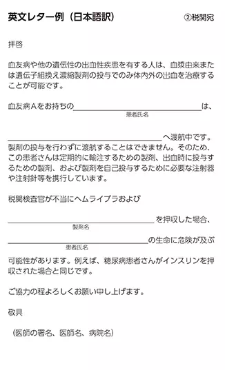 図:英文レター例(日本語訳)